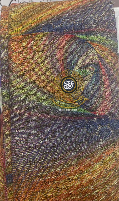 Mesh framework with soft pastels -multi coloured lace Orange Green Gray Yellow
