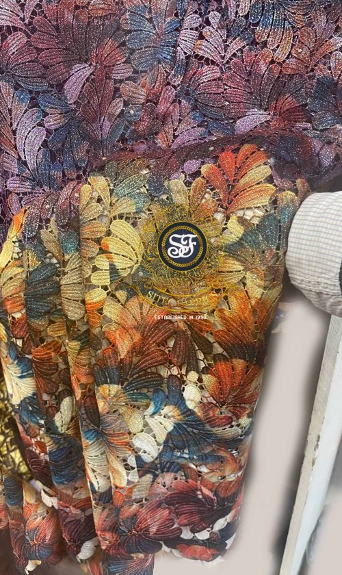 Leaf like pattern multicoloured lace-Purple Orange Blue